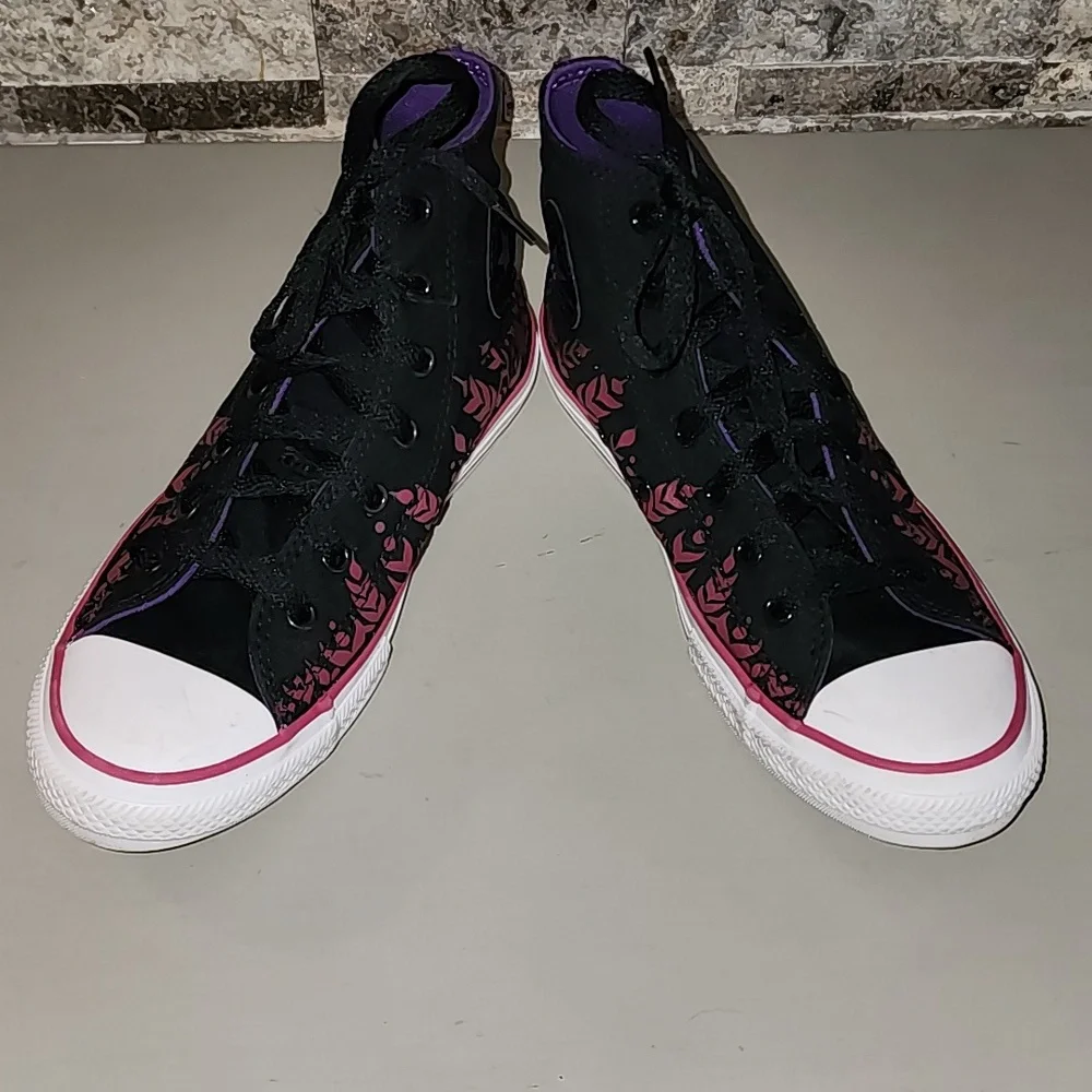 Converse Black and Purple High-Top Sneakers with Character Design